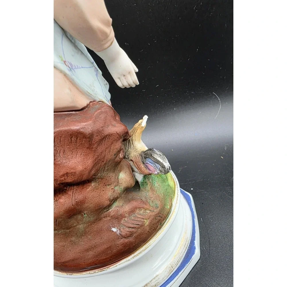 Antique French Porcelain Bisque Girl Feeding‎ Birds Figurine Sculpture 11